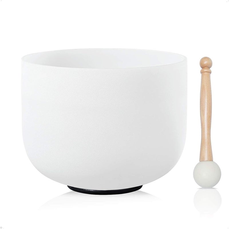 CVNC 432Hz 8 Inch D Note Navel Chakra Frosted Quartz Crystal Singing Bowl with Mallet and O-ring for Sound Healing Meditation - Image 1